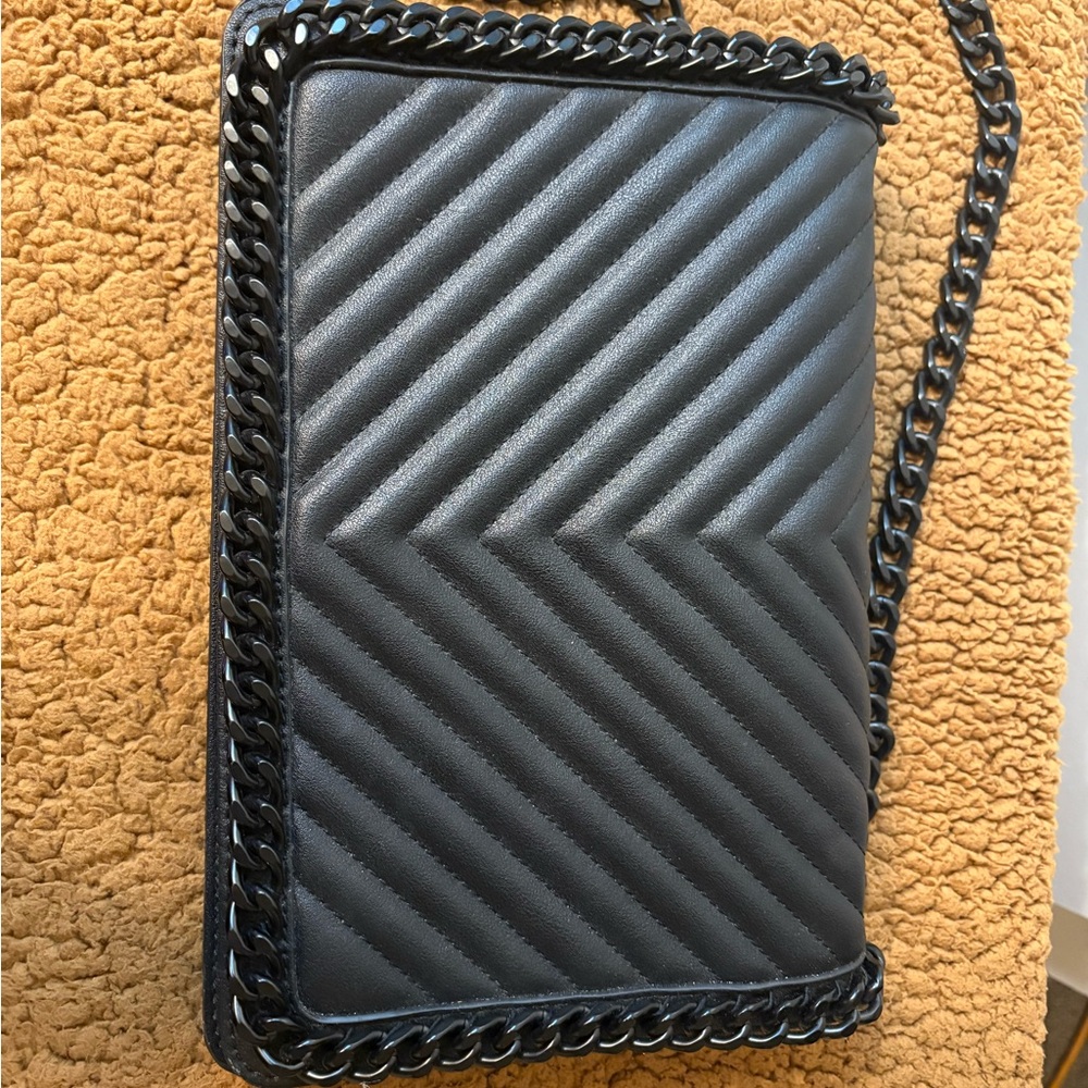 Aldo Black Quilted Messenger Bag with Chain Detail